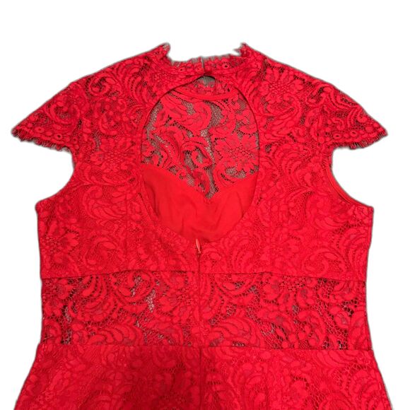 Saylor Jane‎ Mini Dress Bold Red Peekaboo Lace Sexy Date Night Cutout Size Small - Picture 7 of 10
